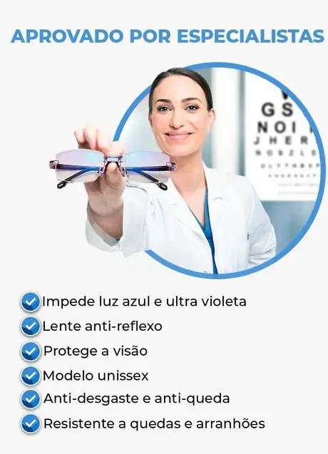 Recursos do Óculos Inteligente: Armação TR90 e ajuste de grau de -6 a +3